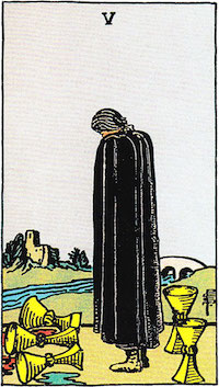 Tarotová karta Kalichová päťka